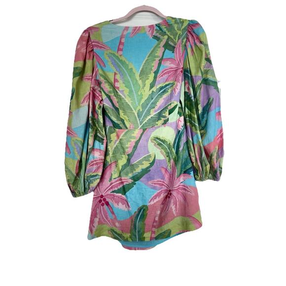 FARM RIO BEACH VIBE CUTOUT LINEN-BLEND MINI VACATION DRESS Small - Picture 3 of 11